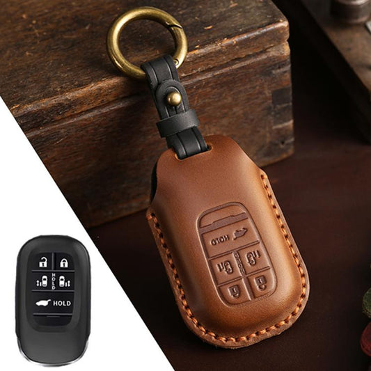 For Honda Odyssey 2024 Hallmo Crazy Horse Cowhide Car Key Protection Cover(5-button Brown) - Car Key Cases by Hallmo | Online Shopping UK | buy2fix