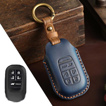 For Honda Odyssey 2024 Hallmo Crazy Horse Cowhide Car Key Protection Cover(5-button Blue) - Car Key Cases by Hallmo | Online Shopping UK | buy2fix