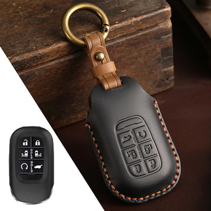 For Honda Odyssey 2024 Hallmo Crazy Horse Cowhide Car Key Protection Cover(6-button Black) - Car Key Cases by Hallmo | Online Shopping UK | buy2fix