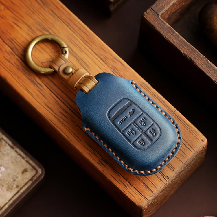 For Honda Odyssey 2024 Hallmo Crazy Horse Cowhide Car Key Protection Cover(2-button Black) - Car Key Cases by Hallmo | Online Shopping UK | buy2fix