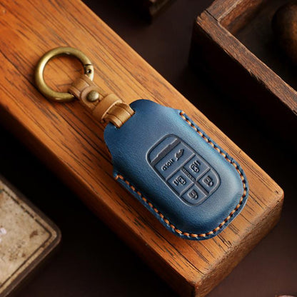 For Honda Odyssey 2024 Hallmo Crazy Horse Cowhide Car Key Protection Cover(2-button Blue) - Car Key Cases by Hallmo | Online Shopping UK | buy2fix