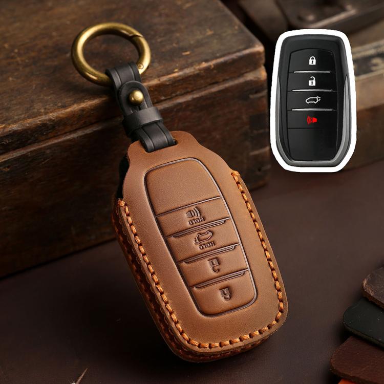 For Toyota SIENNA / Granvia / Alphard / Vellfire Hallmo Crazy Horse Cowhide Car Key Protection Cover(4-button Brown) - Car Key Cases by Hallmo | Online Shopping UK | buy2fix