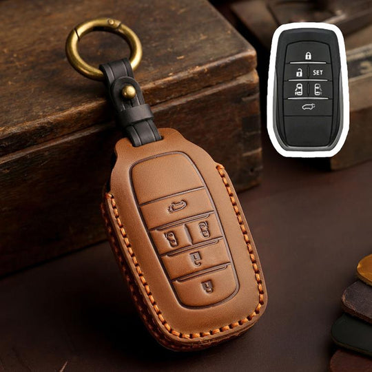 For Toyota SIENNA / Granvia / Alphard / Vellfire Hallmo Crazy Horse Cowhide Car Key Protection Cover(5-button Brown)