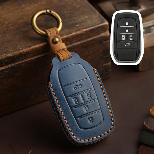 For Toyota SIENNA / Granvia / Alphard / Vellfire Hallmo Crazy Horse Cowhide Car Key Protection Cover(5-button Blue)