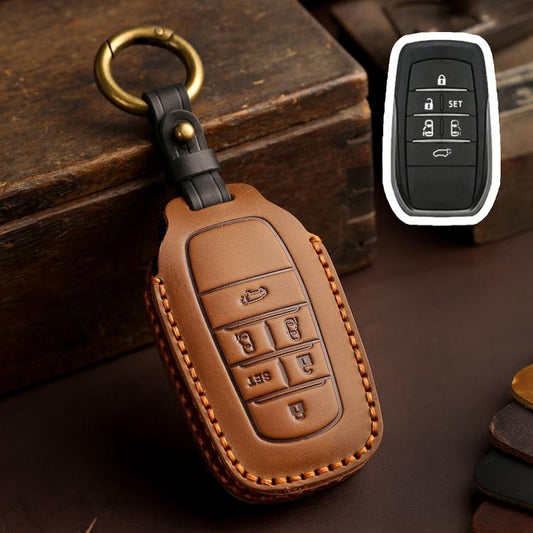 For Toyota SIENNA / Granvia / Alphard / Vellfire Hallmo Crazy Horse Cowhide Car Key Protection Cover(6-button Brown) - Car Key Cases by Hallmo | Online Shopping UK | buy2fix