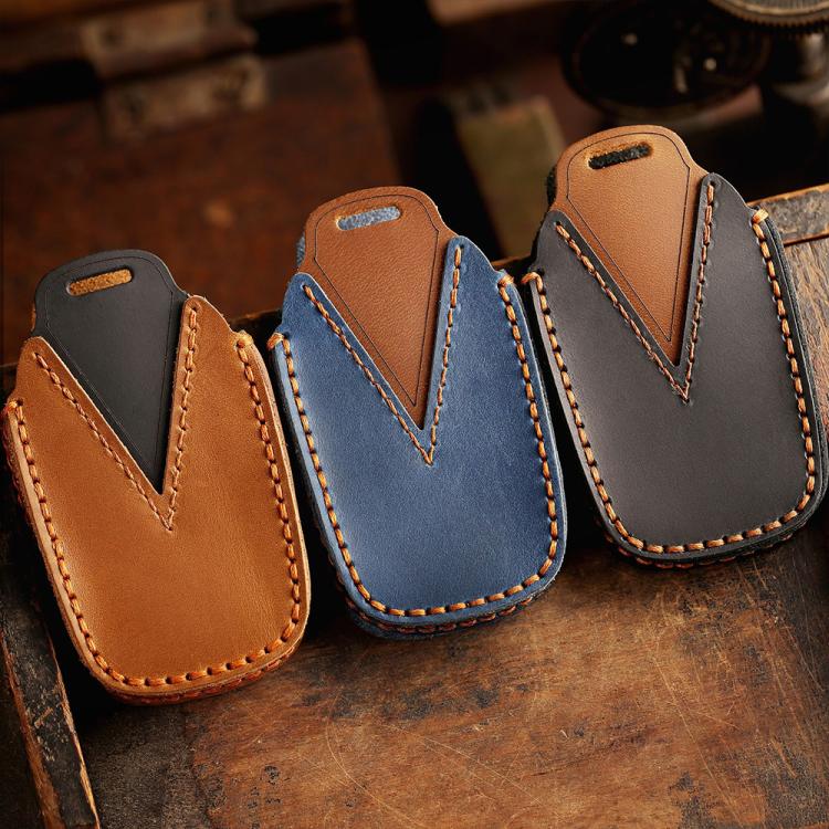 For Toyota SIENNA / Granvia / Alphard / Vellfire Hallmo Crazy Horse Cowhide Car Key Protection Cover(4-button Blue) - Car Key Cases by Hallmo | Online Shopping UK | buy2fix