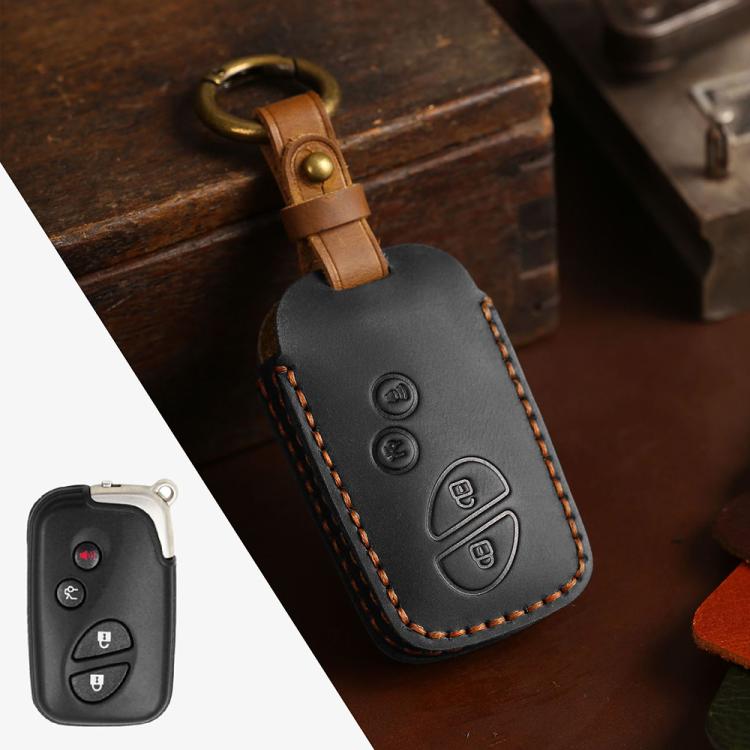For Lexus RX270 / ES240 / LX570 Hallmo Crazy Horse Cowhide Car Key Protection Cover(4-button Black) - Car Key Cases by Hallmo | Online Shopping UK | buy2fix
