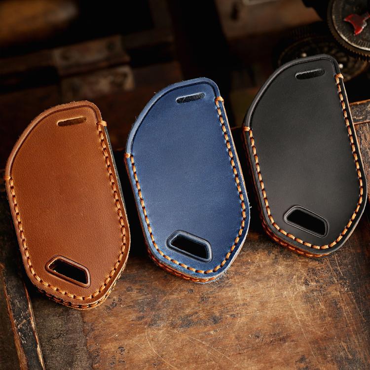 For Kia K3 / K5 2024 Hallmo Crazy Horse Cowhide Car Key Protection Cover(7-button Blue) - Car Key Cases by Hallmo | Online Shopping UK | buy2fix