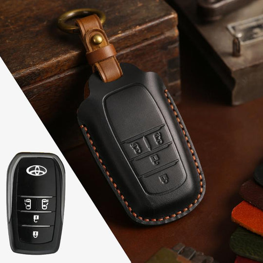 For Toyota Alphard Hallmo Crazy Horse Cowhide Car Key Protection Cover(4-button Black)