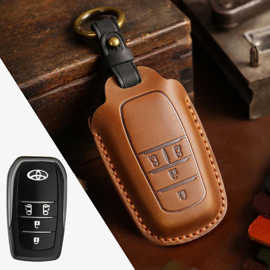 For Toyota Alphard Hallmo Crazy Horse Cowhide Car Key Protection Cover(4-button Brown) - Car Key Cases by Hallmo | Online Shopping UK | buy2fix