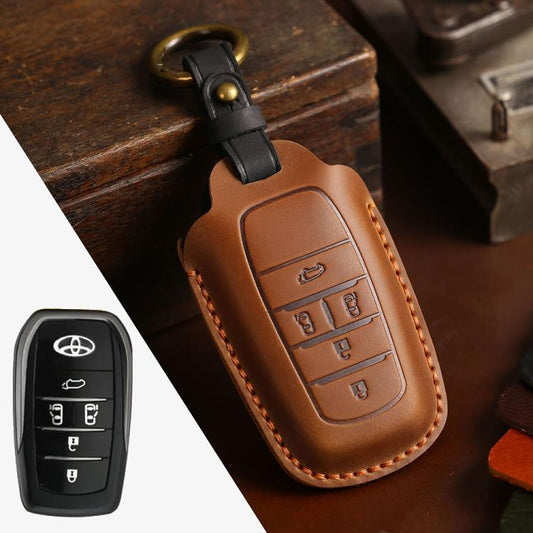 For Toyota Alphard Hallmo Crazy Horse Cowhide Car Key Protection Cover(5-button Brown) - Car Key Cases by Hallmo | Online Shopping UK | buy2fix