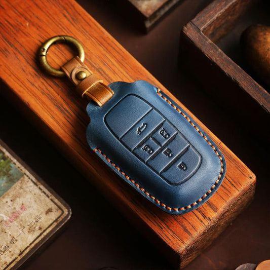 For Toyota Alphard Hallmo Crazy Horse Cowhide Car Key Protection Cover(5-button Blue) - Car Key Cases by Hallmo | Online Shopping UK | buy2fix