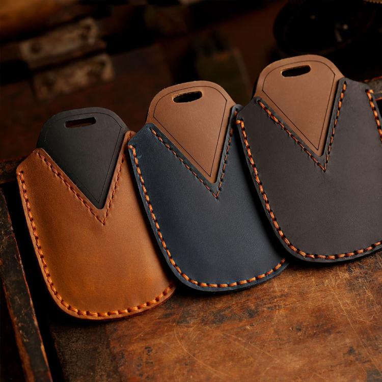 For Toyota Alphard Hallmo Crazy Horse Cowhide Car Key Protection Cover(5-button Blue) - Car Key Cases by Hallmo | Online Shopping UK | buy2fix