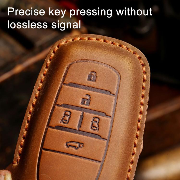 For Toyota Alphard Hallmo Crazy Horse Cowhide Car Key Protection Cover(4-button Brown) - Car Key Cases by Hallmo | Online Shopping UK | buy2fix