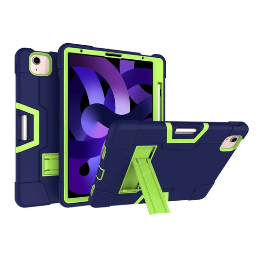 For iPad Air 2022 / 2020 10.9 Contrast Color Robot Shockproof Silicon + PC Protective Case with Holder & Pen Slot(Navy Blue + Yellow-green) - iPad Air (2022) / (2020) 10.9 Cases by buy2fix | Online Shopping UK | buy2fix
