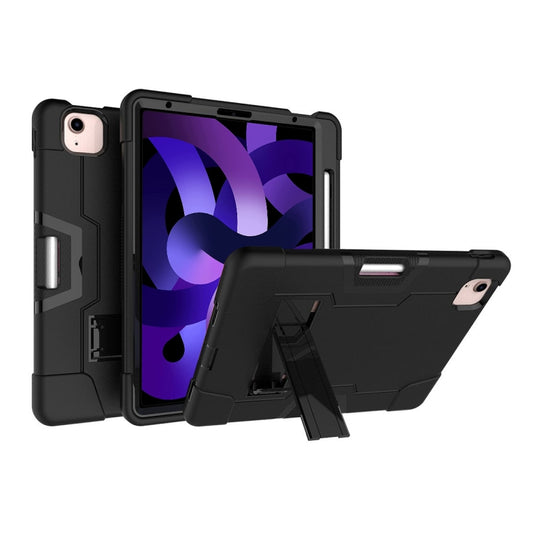 For iPad Air 2022 / 2020 10.9 Contrast Color Robot Shockproof Silicon + PC Protective Case with Holder & Pen Slot(Black) - iPad Air (2022) / (2020) 10.9 Cases by buy2fix | Online Shopping UK | buy2fix