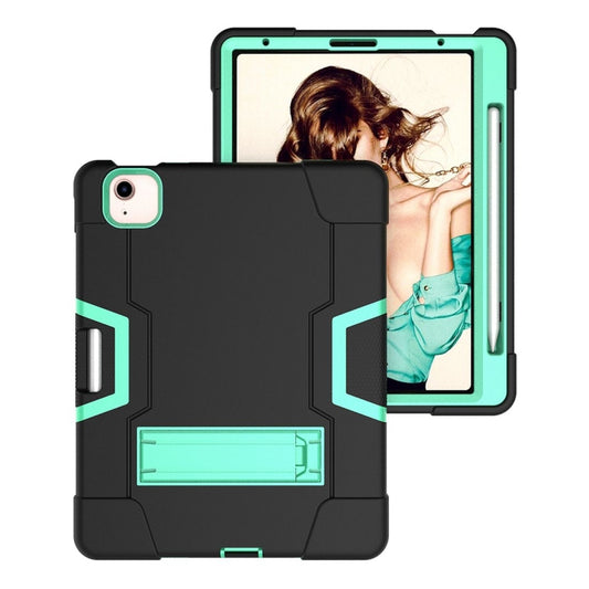For iPad Air 2022 / 2020 10.9 Contrast Color Robot Shockproof Silicon + PC Protective Case with Holder & Pen Slot(Black + Mint Green) - iPad Air (2022) / (2020) 10.9 Cases by buy2fix | Online Shopping UK | buy2fix