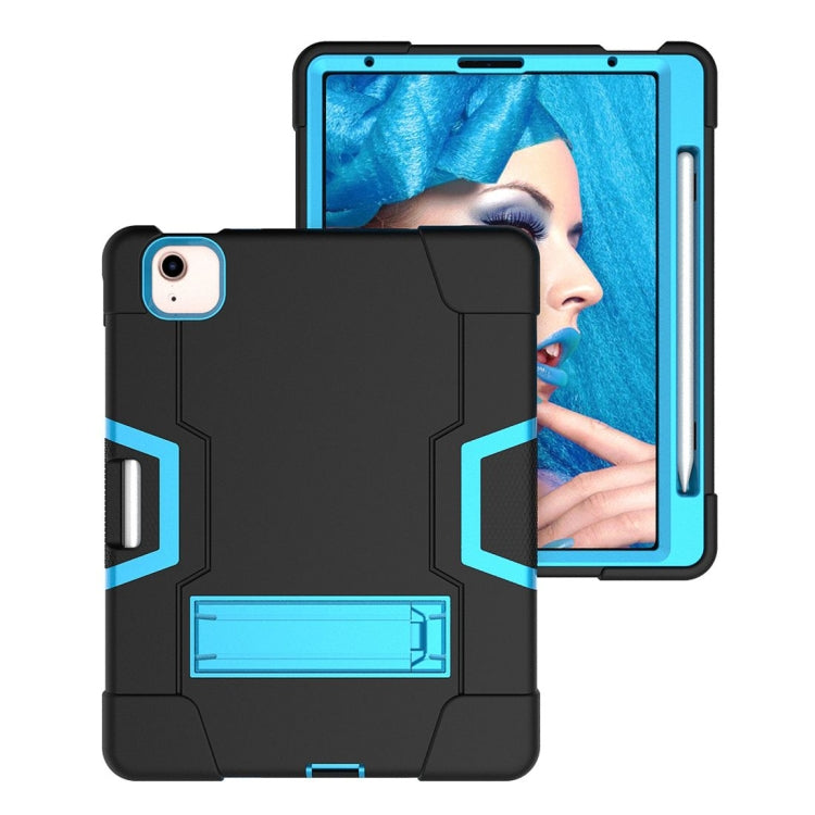 For iPad Air 2022 / 2020 10.9 Contrast Color Robot Shockproof Silicon + PC Protective Case with Holder & Pen Slot(Black + Blue) - iPad Air (2022) / (2020) 10.9 Cases by buy2fix | Online Shopping UK | buy2fix