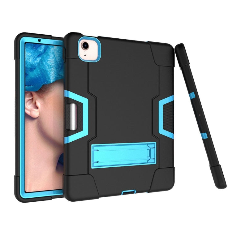 For iPad Air 2022 / 2020 10.9 Contrast Color Robot Shockproof Silicon + PC Protective Case with Holder & Pen Slot(Black + Blue) - iPad Air (2022) / (2020) 10.9 Cases by buy2fix | Online Shopping UK | buy2fix