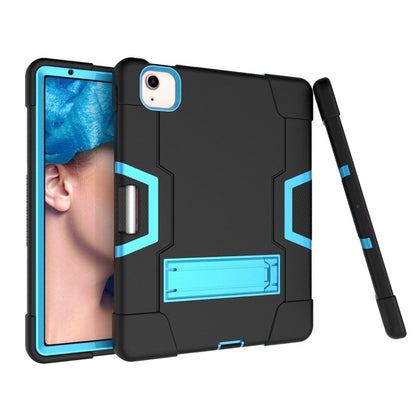 For iPad Air 2022 / 2020 10.9 Contrast Color Robot Shockproof Silicon + PC Protective Case with Holder & Pen Slot(Black + Blue) - iPad Air (2022) / (2020) 10.9 Cases by buy2fix | Online Shopping UK | buy2fix