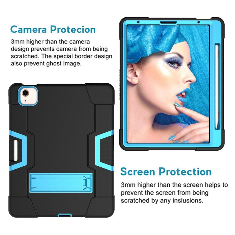 For iPad Air 2022 / 2020 10.9 Contrast Color Robot Shockproof Silicon + PC Protective Case with Holder & Pen Slot(Black + Blue) - iPad Air (2022) / (2020) 10.9 Cases by buy2fix | Online Shopping UK | buy2fix