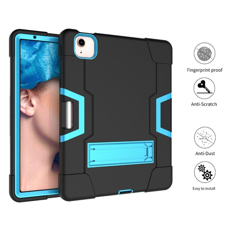 For iPad Air 2022 / 2020 10.9 Contrast Color Robot Shockproof Silicon + PC Protective Case with Holder & Pen Slot(Black + Blue) - iPad Air (2022) / (2020) 10.9 Cases by buy2fix | Online Shopping UK | buy2fix