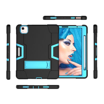For iPad Air 2022 / 2020 10.9 Contrast Color Robot Shockproof Silicon + PC Protective Case with Holder & Pen Slot(Black + Blue) - iPad Air (2022) / (2020) 10.9 Cases by buy2fix | Online Shopping UK | buy2fix
