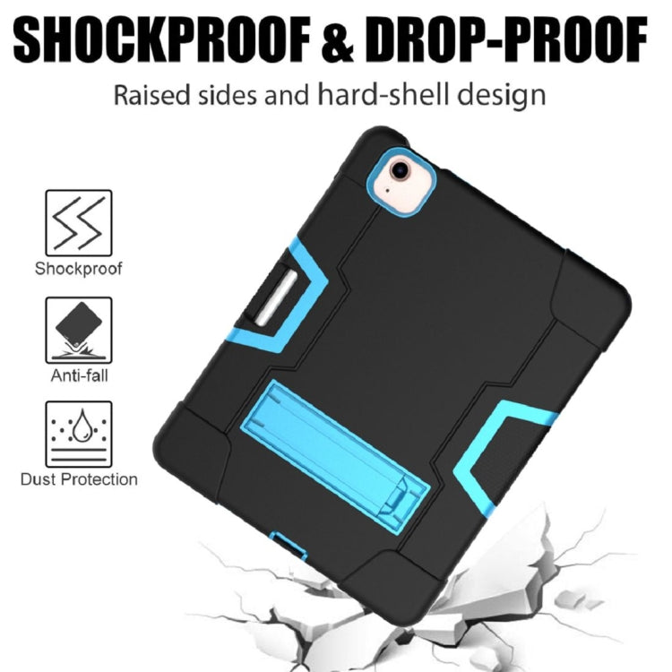 For iPad Air 2022 / 2020 10.9 Contrast Color Robot Shockproof Silicon + PC Protective Case with Holder & Pen Slot(Black + Blue) - iPad Air (2022) / (2020) 10.9 Cases by buy2fix | Online Shopping UK | buy2fix