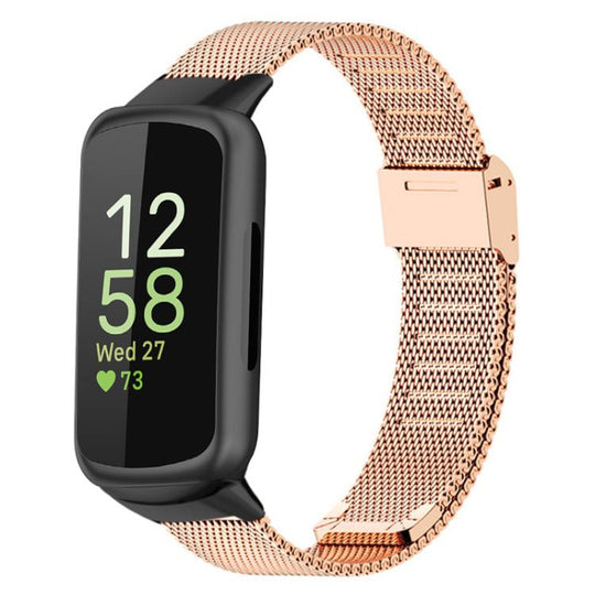 For Fitbit Inspire 3 xDfind Milanese Metal Buckle Watch Band(Rose Gold)