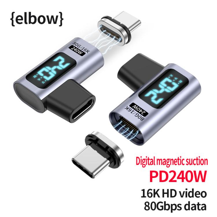 Type-C Male to Female PD240W 80Gbps 60K Digital Magnetic Suction Adapter, Style:Elbow Head(Space Grey) - OTG Adapter by buy2fix | Online Shopping UK | buy2fix