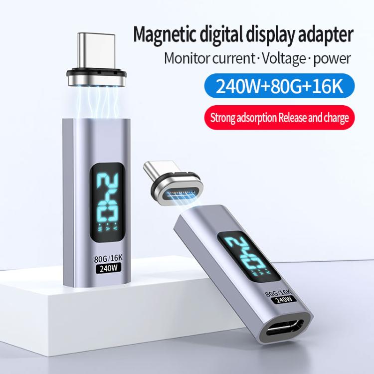 Type-C Male to Female PD240W 80Gbps 60K Digital Magnetic Suction Adapter, Style:Elbow Head(Space Grey) - OTG Adapter by buy2fix | Online Shopping UK | buy2fix