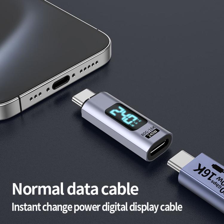 Type-C Male to Female PD240W 80Gbps 60K Digital Magnetic Suction Adapter, Style:Straight Head(Space Grey) - OTG Adapter by buy2fix | Online Shopping UK | buy2fix