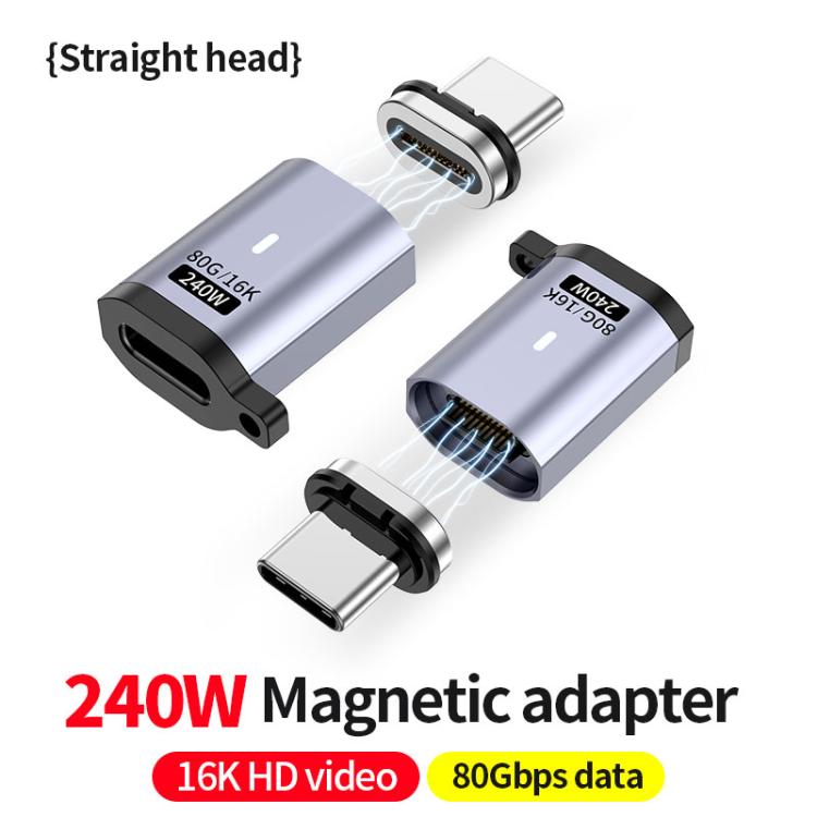 Type-C Male to Female PD240W 80Gbps 60K Magnetic Suction Adapter, Style:Straight Head(Space Grey) - OTG Adapter by buy2fix | Online Shopping UK | buy2fix