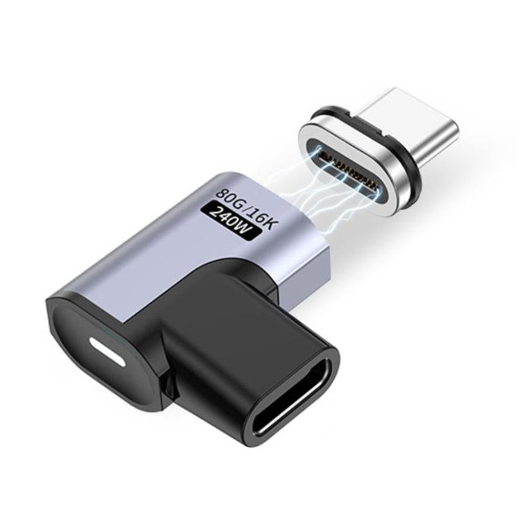 Type-C Male to Female PD240W 80Gbps 60K Magnetic Suction Adapter, Style:Elbow Head(Space Grey) - OTG Adapter by buy2fix | Online Shopping UK | buy2fix