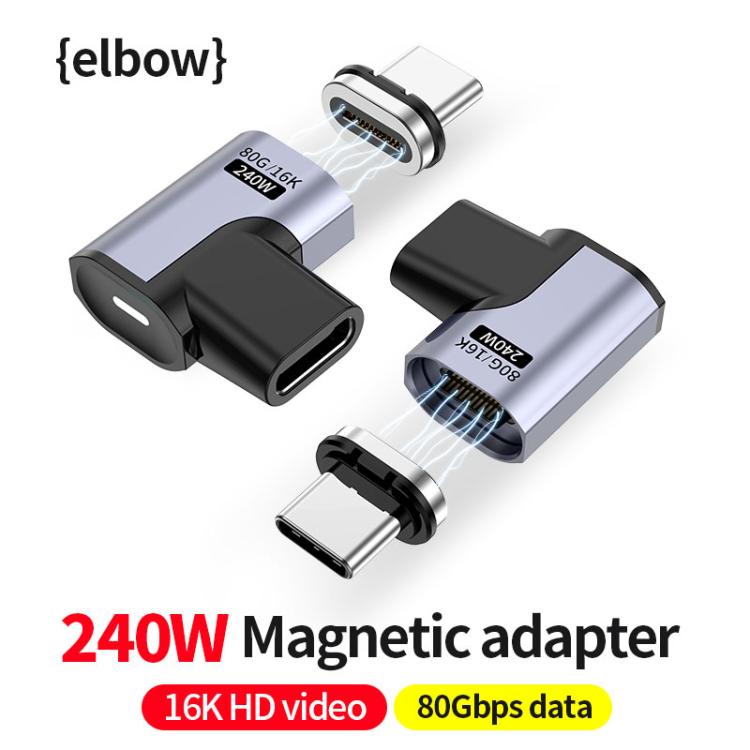 Type-C Male to Female PD240W 80Gbps 60K Magnetic Suction Adapter, Style:Elbow Head(Space Grey) - OTG Adapter by buy2fix | Online Shopping UK | buy2fix