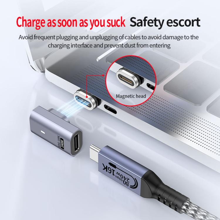 Type-C Male to Female PD240W 80Gbps 60K Magnetic Suction Adapter, Style:Side Elbow(Space Grey) - OTG Adapter by buy2fix | Online Shopping UK | buy2fix