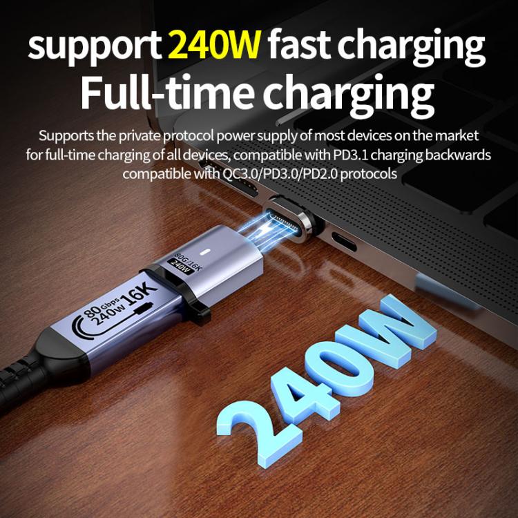 Type-C Male to Female PD240W 80Gbps 60K Magnetic Suction Adapter, Style:Side Elbow(Space Grey) - OTG Adapter by buy2fix | Online Shopping UK | buy2fix