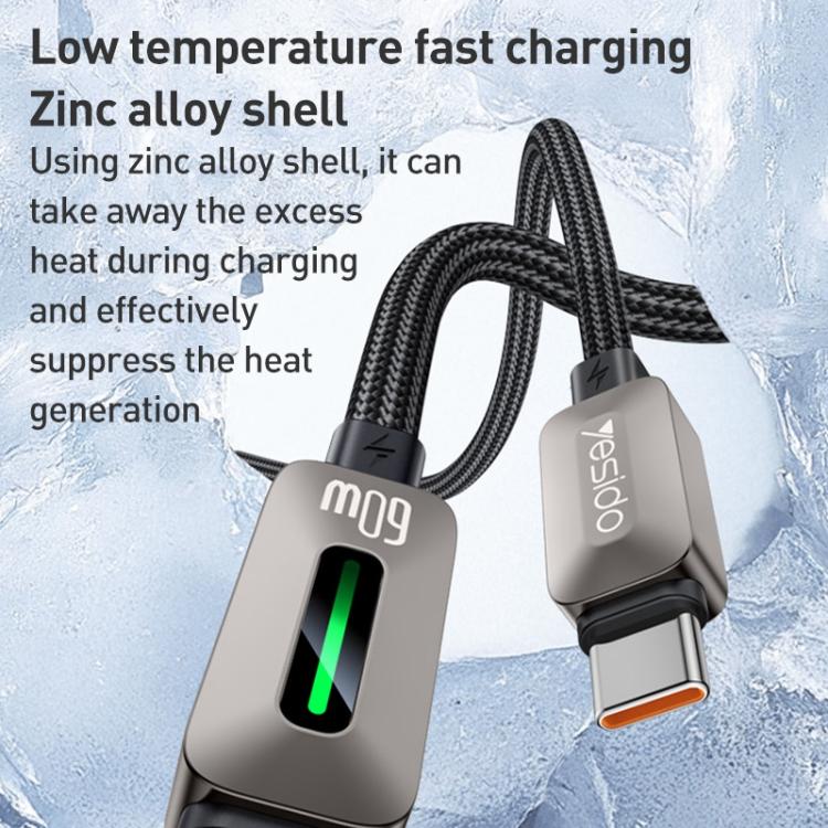 Yesido CA198 60W Type-C to Type-C Streamer Light Data Cable, Length: 1.2m(Grey) - USB-C & Type-C Cable by Yesido | Online Shopping UK | buy2fix