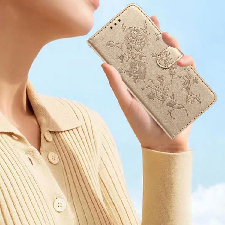 For iPhone Air Rose Flower Embossing Pattern Leather Phone Case(Gold) - iPhone Air Cases by buy2fix | Online Shopping UK | buy2fix