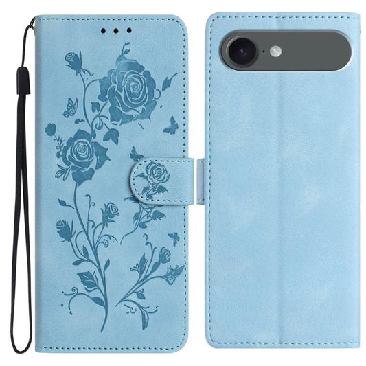 For iPhone Air Rose Flower Embossing Pattern Leather Phone Case(Sky Blue) - iPhone Air Cases by buy2fix | Online Shopping UK | buy2fix