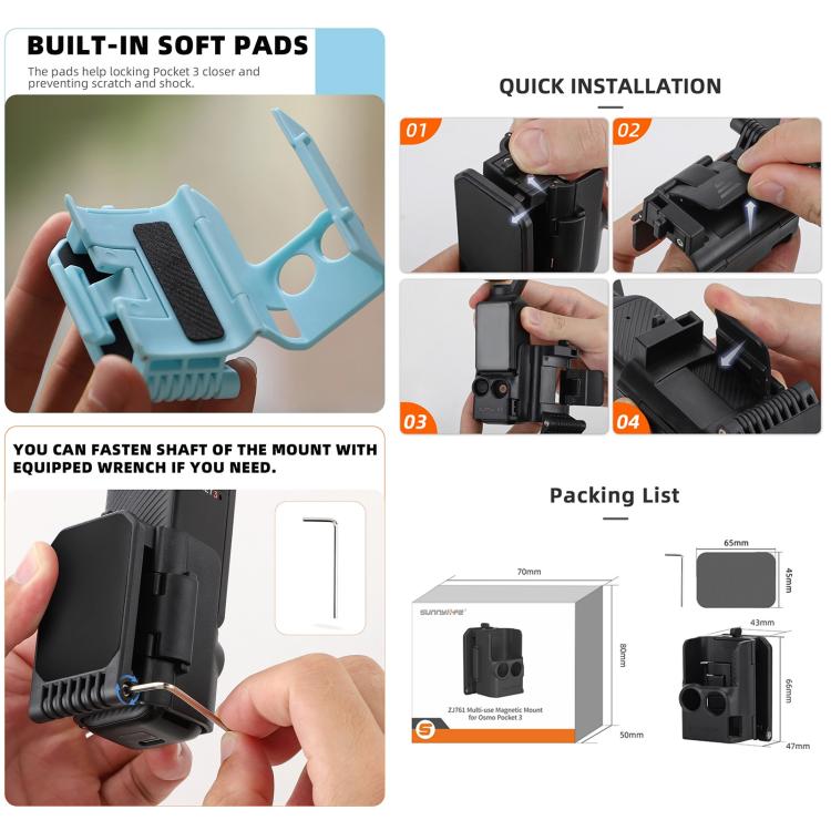 For DJI OSMO Pocket 3 Sunnylife Multifunctional Magnetic Mount Tabletop Base Bracket(Black) - Mount & Holder by Sunnylife | Online Shopping UK | buy2fix
