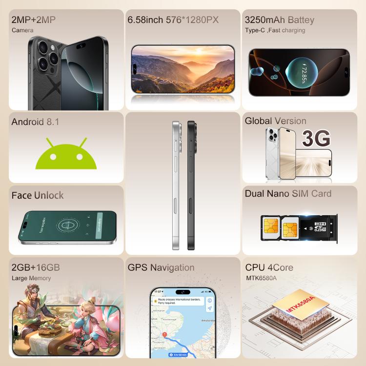 C16 Pro Max / A88-B, 2GB+16GB, 6.58 inch Android 8.1 MTK6580A Quad Core, Network: 3G, Dual SIM, Plug:US Plug(Black) -  by buy2fix | Online Shopping UK | buy2fix