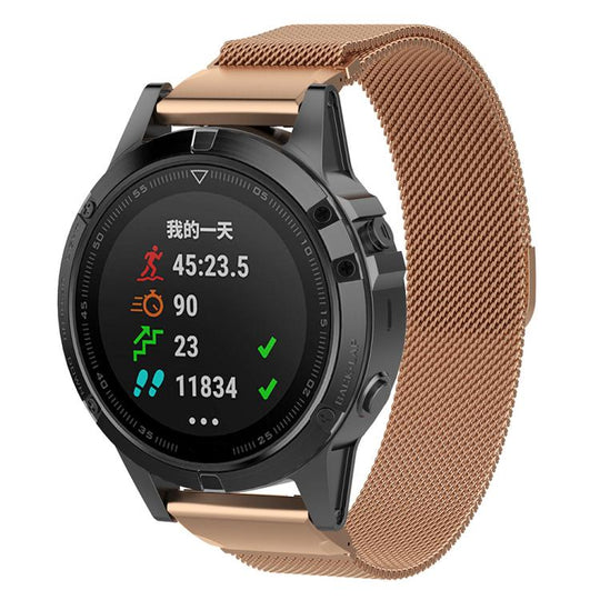 For Garmin Fenix 8/7/6/5 22mm xDfind Milanese Quick Fit Metal Watch Band(Rose Gold)