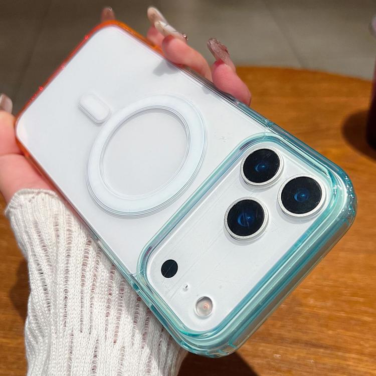 For iPhone 17 Pro Contrast Color Gradient Transparent MagSafe Phone Case(Blue Green + Pink) - iPhone 17 Pro Cases by buy2fix | Online Shopping UK | buy2fix