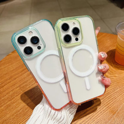For iPhone 17 Pro Contrast Color Gradient Transparent MagSafe Phone Case(Green + Blue) - iPhone 17 Pro Cases by buy2fix | Online Shopping UK | buy2fix