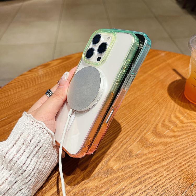 For iPhone 17 Pro Contrast Color Gradient Transparent MagSafe Phone Case(Green + Blue) - iPhone 17 Pro Cases by buy2fix | Online Shopping UK | buy2fix