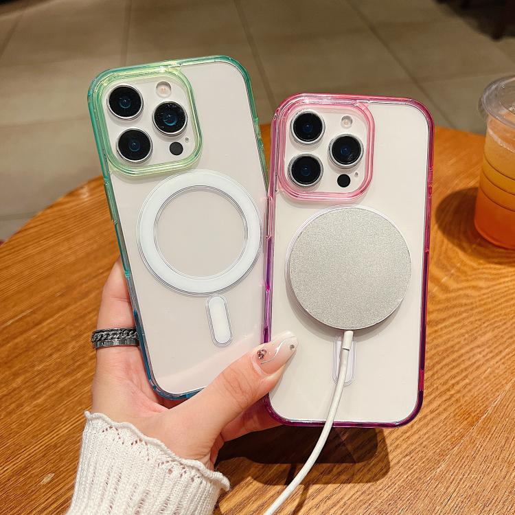 For iPhone Air Contrast Color Gradient Transparent MagSafe Phone Case(Blue Green + Pink) - iPhone Air Cases by buy2fix | Online Shopping UK | buy2fix
