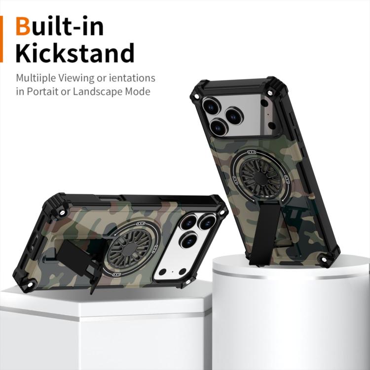 For iPhone 17 Pro Max Camouflage Kickstand Rotating Shaft MagSafe Phone Case(Army Green Camouflage) - iPhone 17 Pro Max Cases by buy2fix | Online Shopping UK | buy2fix