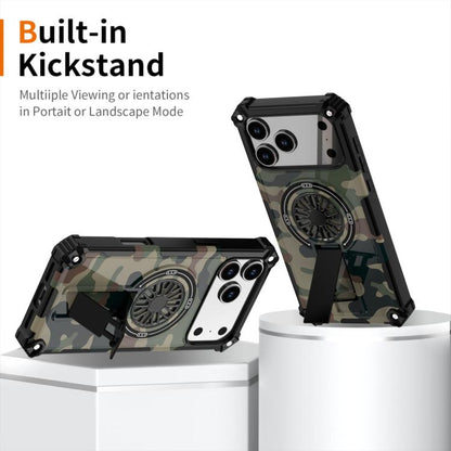 For iPhone 17 Pro Max Camouflage Kickstand Rotating Shaft MagSafe Phone Case(Army Green Camouflage) - iPhone 17 Pro Max Cases by buy2fix | Online Shopping UK | buy2fix