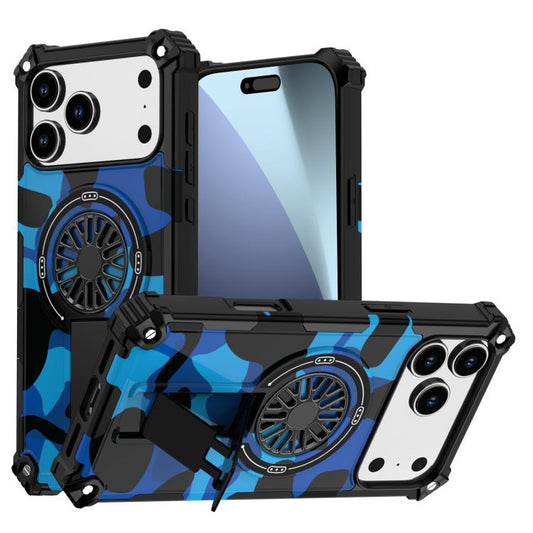 For iPhone 17 Pro Max Camouflage Kickstand Rotating Shaft MagSafe Phone Case(Blue Camouflage) - iPhone 17 Pro Max Cases by buy2fix | Online Shopping UK | buy2fix